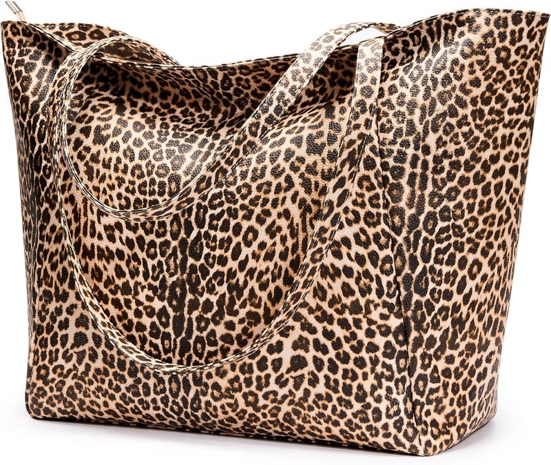 KALIDI Large Tote Bag Vegan Leather Casual Zipper Work Bag Weekender Hobo for Women 23L Oversize Shoulder Travel Purse - Image 1